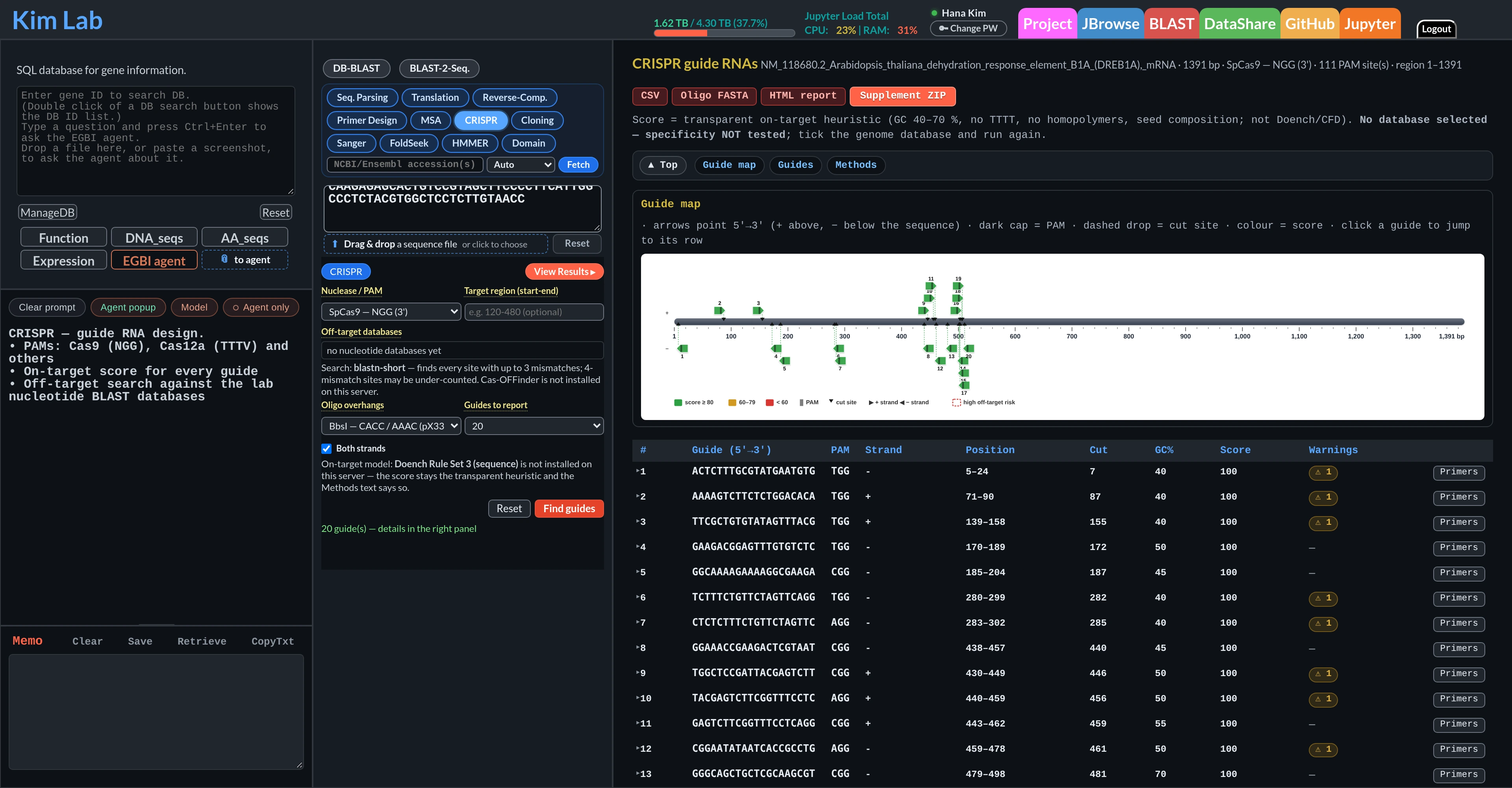 CRISPR guide design with off-target search
