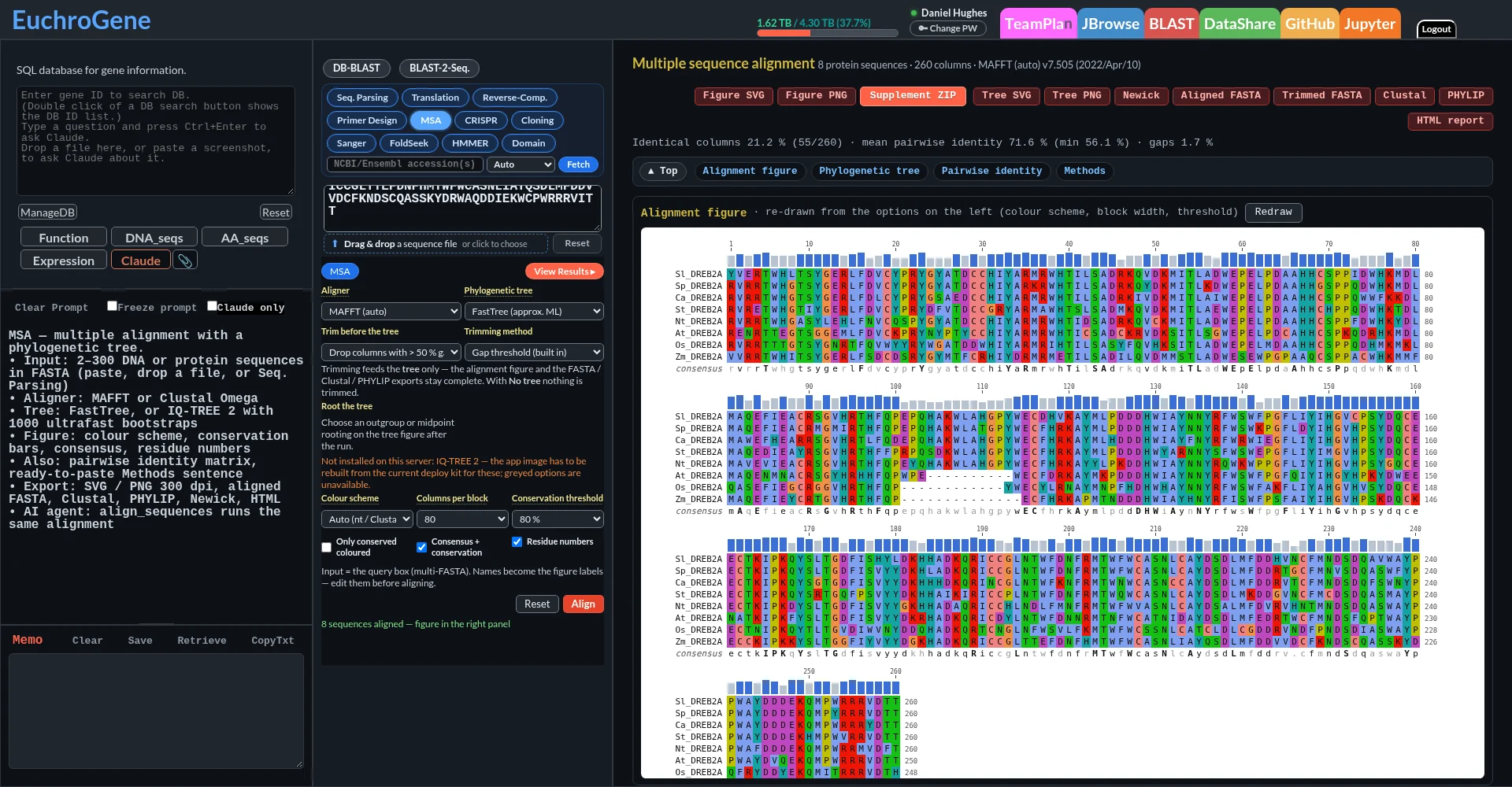 Multiple sequence alignment figure in the EuchroGene platform